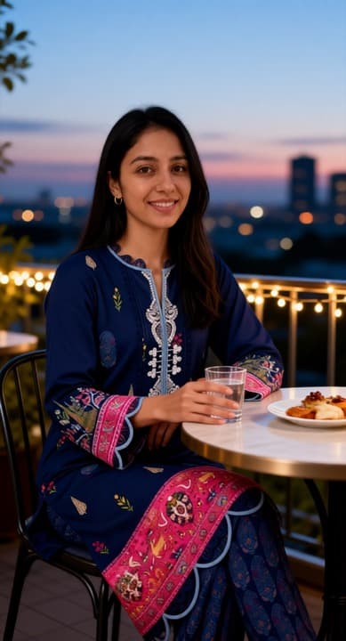 The second customer in the outfit: at dinner